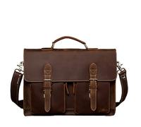 QSYJCCXD Leather Vintage Man Handbag Briefcase Men Shoulder Bags Brown Business 15.6 Inch Laptop Bag