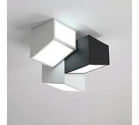QSYJCCXD LED Ceiling Light, 24W Modern Ceiling Lamp Acrylic Flush Mount Chandelier, Black + White Geometric Dimmable Ceiling Lighting Fixture for Bedroom Living Room Dining Room