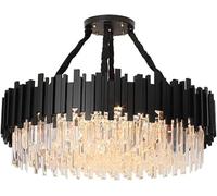 QSYJCCXD LED Modern Chandelier Lamp Modern LED Crystal Chandelier Luxury Pendant Light Black Stainless Steel Hanging Lamp Adjustable Chandeliers