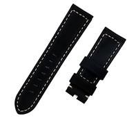 QSYJCCXD Luxury Brand Watchband Retro 22mm 24mm Vintage Calf Horse Nubuck Leather for Panerai Strap Watch Band Tang Buckle (Color : Green, Size : 24mm-Silver Buckle)