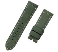 QSYJCCXD Luxury Brand Watchband Retro 22mm 24mm Vintage Calf Horse Nubuck Leather for Panerai Strap Watch Band Tang Buckle (Color : Green, Size : 24mm-Silver Buckle)
