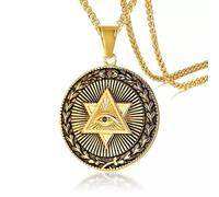 QSYJCCXD Men Gold Illuminati Pyramid All Seeing Eye Pendant Punk Biker Necklace Chain 24"