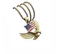 QSYJCCXD Men's necklace American Flag Eagle Pendant Necklace Titanium steel gold-plated drop glue national flag eagle pendant necklace 24 Inch Chain