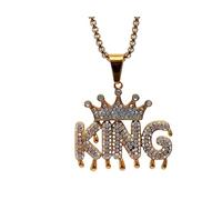 QSYJCCXD Men's necklaces Luxury Crown KING Pendant Necklace, Gold-Tone with Crystal Rhinestones,Rap rock pendant accessories Length 23.62 inches