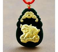 QSYJCCXD Natural an Jade Black Jade Twelve Zodiac Golden Topaz Pendant-Cattle