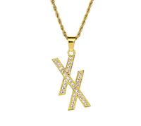QSYJCCXD necklace full drill stainless steel double XX letters pendant thick gold plating with steel Fried Dough Twists chain necklace chain length 24 inches