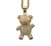 QSYJCCXD necklace titanium steel vacuum gold-plated set cartoon full diamond glasses bear pendant necklace men's and women's chain length 23.62 inches