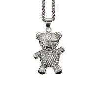 QSYJCCXD necklace titanium steel vacuum gold-plated set cartoon full diamond glasses bear pendant necklace men's and women's chain length 23.62 inches