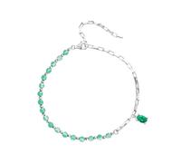 QSYJCCXD New 2025 925 Sterling Silver Crystal Green Beads Bracelet Delicate Square Link For Women Birthday Valentine's Day Jewelry Gift With For You Jewelry Fashion Accessories Creative Gift
