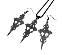 QSYJCCXD New 2025 Unisex Stainless Steel Gothic Satan Cross Witch Big Necklace Earrings Set For Women Men Black Color Halloween Jewelry Decoration Luxury With You Accessories Trendy For Women And Men