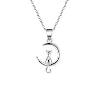 QSYJCCXD New 2026 Cat Necklace For Women 925 Sterling Silver Pendant Sweater Neck Chain Kitty On Moon Pet Memorial Gift Jewelry Sn271 Jewelry Fashion Accessories Creative Gift