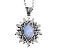 QSYJCCXD New 2026 Unisex Noble Fashion S925 Sterling Silver Pendant Necklace Oval 7 * 9 September Moonstone Vintage Flower Party With You Accessories Trendy Best For Gift Women And Men
