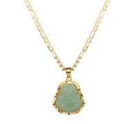 QSYJCCXD Plated Buddha Pendant Necklace for Women Men 3MM Flat Figaro Chain Necklace Blue Green Pink White Yellow Buddha Head, Stone, No Gemstone