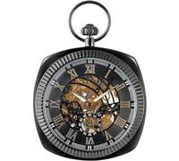 QSYJCCXD Pocket Watch,Black/Silver/Gold Mechanical Square Manual Winding Pocket Watch
