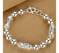 QSYJCCXD Pure S999 Fine Silver 999 Chain Men Women Hexagon Beads Link Bracelet All Size-19cm/7.5in L-6mm