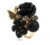 QSYJCCXD Rose Flower Wedding Ring for Women Statement Engagement Round Rhinstone Crystal Aryclic Daisy Plumeria Adjustable Open Wrap Finger Rings Comfort Fit Cocktail Party Valentine Jewelry