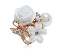 QSYJCCXD Rose Flower Wedding Ring for Women Statement Engagement Round Rhinstone Crystal Aryclic Daisy Plumeria Adjustable Open Wrap Finger Rings Comfort Fit Cocktail Party Valentine Jewelry