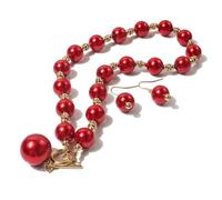 QSYJCCXD Simulated Pearl Choker Necklace Drop Dangle Earrings Crystal Large Bib Big Round Beaded Strand Multicolor Brides Costume 1920s Wedding Jewelry Set for Women-Red