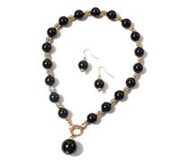 QSYJCCXD Simulated Pearl Choker Necklace Drop Dangle Earrings Crystal Large Bib Big Round Beaded Strand Multicolor Brides Costume 1920s Wedding Jewelry Set for Women-Black
