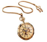 QSYJCCXD Smooth Retro Round Golden Mechanical Pocket Watch Men Chain Exquisite Sculpture Copper Automatic Pocket Watch Male Gifts