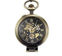 QSYJCCXD Stainless Steel Men Pocket Watch Skeleton Dial Silver Hand Wind Mechanical Male Chain Watches