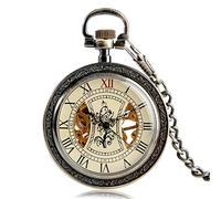 QSYJCCXD Steampunk Roman Numbers Mechanical Bronze Pocket Watch Simple Skeleton Tree Pattern Exquisite Hand Winding Man Women Presents
