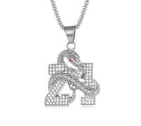 QSYJCCXD Titanium steel gold-plated diamond studded digital plate snake pendant necklace for men, hip-hop necklace Chain length 23.62 inches