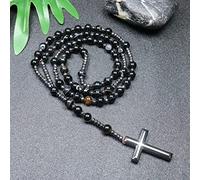 QSYJCCXD Trendy Crosses Pendant Necklace Rosary Necklaces for Men Women 8mm Polar Jade Stone Beaded Meditation Necklace