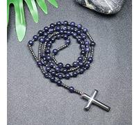 QSYJCCXD Trendy Crosses Pendant Necklace Rosary Necklaces for Men Women 8mm Polar Jade Stone Beaded Meditation Necklace