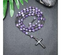 QSYJCCXD Trendy Crosses Pendant Necklace Rosary Necklaces for Men Women 8mm Polar Jade Stone Beaded Meditation Necklace