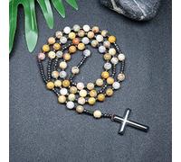 QSYJCCXD Trendy Crosses Pendant Necklace Rosary Necklaces for Men Women 8mm Polar Jade Stone Beaded Meditation Necklace