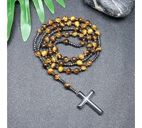QSYJCCXD Trendy Crosses Pendant Necklace Rosary Necklaces for Men Women 8mm Polar Jade Stone Beaded Meditation Necklace
