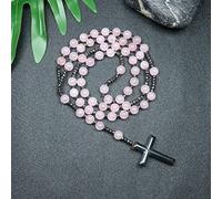 QSYJCCXD Trendy Crosses Pendant Necklace Rosary Necklaces for Men Women 8mm Polar Jade Stone Beaded Meditation Necklace