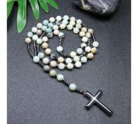 QSYJCCXD Trendy Crosses Pendant Necklace Rosary Necklaces for Men Women 8mm Polar Jade Stone Beaded Meditation Necklace
