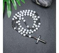 QSYJCCXD Trendy Crosses Pendant Necklace Rosary Necklaces for Men Women 8mm Polar Jade Stone Beaded Meditation Necklace