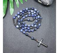 QSYJCCXD Trendy Crosses Pendant Necklace Rosary Necklaces for Men Women 8mm Polar Jade Stone Beaded Meditation Necklace