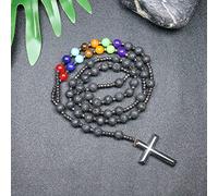QSYJCCXD Trendy Crosses Pendant Necklace Rosary Necklaces for Men Women 8mm Polar Jade Stone Beaded Meditation Necklace