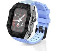 QSYJCCXD Ultra 49mm Fluorine Rubber Watch Strap+Carbonfiber Watch Case Carbon Fiber Modification Kit,For 8 7 6 5 4 SE 45mm 44mm Series Watch Replacement Cover Strap