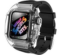 QSYJCCXD Watch Band Mod Kit,For Band 45MM 44MM,Fluororubber Watch Strap,For Series 8 7 6 5 4 SE 44MM Modification Kit Transparent Case