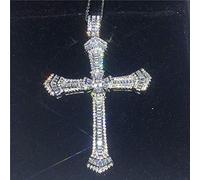QSYJCCXD White Long Diamond Cross Pendant Party Wedding Pendants Necklace For Women Men Gemstones Jewelry