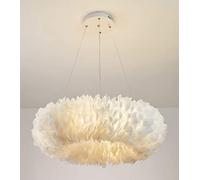 QSYJCCXD White Nordic Feather Chandelier Modern Ceiling Pendant Light Fixture 8 Lights 19.5" Wide Bedroom Girls Room Chandelier Lighting Unique Ring Shaped Hanging Lamp