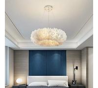 QSYJCCXD White Nordic Feather Chandelier Modern Ceiling Pendant Light Fixture 8 Lights 19.5" Wide Bedroom Girls Room Chandelier Lighting Unique Ring Shaped Hanging Lamp