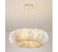QSYJCCXD White Nordic Feather Chandelier Modern Ceiling Pendant Light Fixture 8 Lights 19.5" Wide Bedroom Girls Room Chandelier Lighting Unique Ring Shaped Hanging Lamp