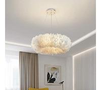QSYJCCXD White Nordic Feather Chandelier Modern Ceiling Pendant Light Fixture 8 Lights 19.5" Wide Bedroom Girls Room Chandelier Lighting Unique Ring Shaped Hanging Lamp