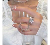 QSYJCCXD Women 925 Silver Plated Cubic Zirconia Ring Necklace Butterfly Pendant Jewelry-Ring
