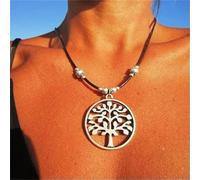 QSYJCCXD Women Retro Boho 925 Silver Round Pendant Necklace Party Band Jewelry Gift-#9