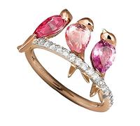 QSYJCCXD Women's Rings, Men And Women Animal Jewels 3 Birds Inlaid Ruby Electroplated Rose Classic Valentine's Day Gifts for Girlfriend Wife