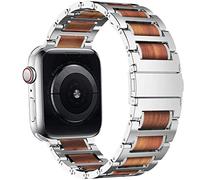 QSYJCCXD Wooden Strap for Band 44mm 40mm 42mm 38mm Stainless Steel Bracelet Correa Belt for i-Watch Series 5/4/3/se/6/7 45mm 41mm