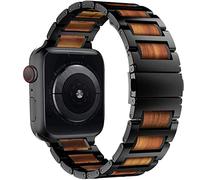 QSYJCCXD Wooden Strap for Band 44mm 40mm 42mm 38mm Stainless Steel Bracelet Correa Belt for i-Watch Series 5/4/3/se/6/7 45mm 41mm