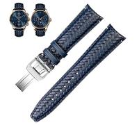 QSYJCCXD Woven Cowhide Leather Watchband For IWC IW344205 Portuguese Chronograph Pilot Portofino Folding Buckle Strap 22mm 20MM Blue Black Watchbands